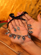 Oxidized Silver Drop Motif Necklace Set with Matching Earrings