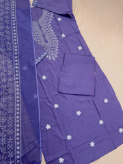 Lavender Chikankari-Inspired Embroidered Cotton Suit Set