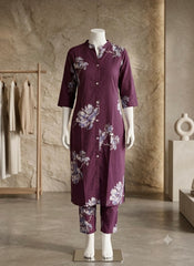 BERRY FLORAL BUTTON DOWN CO ORD SET (SU 666)