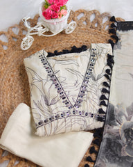 OFF WHITE ALIACUT SALWAR SUIT WITH BLACK NECK WORK (SU-233)