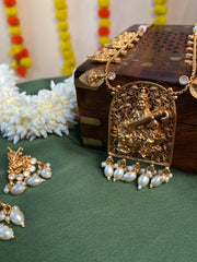 Divine Saraswati Gold Temple Necklace Set