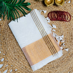 AVANI🍁✨WHITE SLUB COTTON SAREE WITH GOLDEN BORDER (SU 800)