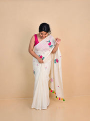 KAMALA🪷✨EMBROIDERY PINK LOTUS MUL COTTON SAREE (SU 805)