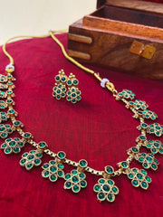 Antique Floral Cluster Necklace Set with Green Stones