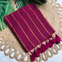 MADHULIKA🌺✨RANI WINE WITH GOLDEN STRIPES SOFT MUL COTTON SAREE (SU 822)