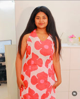 White Floral Sleeveless Cord- Set - SU 363