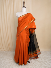 ORANGE WITH BLACK MAHESWARI COTTON SAREE (SU 727)
