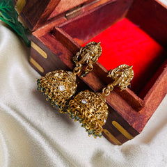 GANESHA ✨ANTIQUE GREEN JHUMKA EARRINGS (SJ 195)
