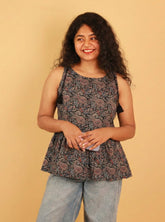 BLACK KALAMKARI SHORT TOP WITH TIE (SU 675)