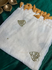 Kanaka gold sequence embellished off white saree (SU 807)