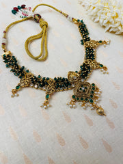 Green Beaded Gold Necklace Set (SJ 57)