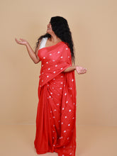 ANURAGA RED ROMANCE KHADI COTTON SAREE WITH TASSELS (SU 709)