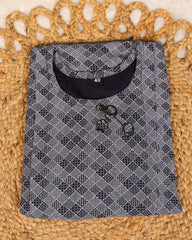 Navy Blue & Black Diamond Print Feeding Kurti Top ( SU 276 )