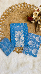 Elegant Ocean Blue Floral Cotton Kurta Set (SU 30)
