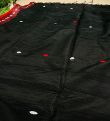 RUDRA🌺✨BLACK WITH RED THREAD EMBROIDERY GEOMETRIC BORDER COTTON SAREE (SU 834)