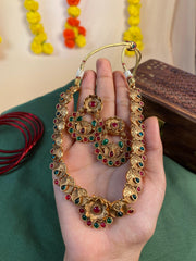 Antique Peacock Leaf Choker Set with Ruby & Emerald Stones (SJ 64)