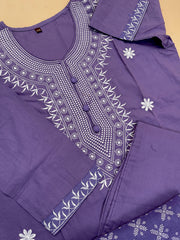 Lavender Chikankari-Inspired Embroidered Cotton Suit Set
