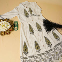 Off white Green leaf print Frock dress