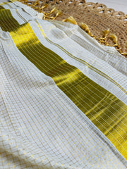 SMALL CHECK PATTERN WHITE COTTON READY TO WEAR SAREE WITH BLOUSE PIECE (SU 878)