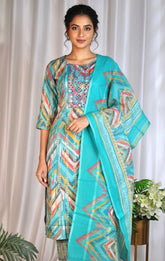 Sky blue Kurthi set with front mirror work (SU 210)