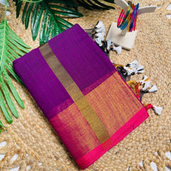 INDHU💜✨ORCHID PURPLE WITH RANI PINK & GOLD ZARI BORDER SILK COTTON SAREE (SU 803)