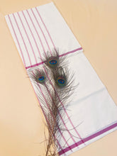 SU 572 - Traditional Kerala White Saree with Onion pink Stripe Border