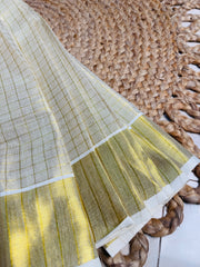 CHECK DESIGN (BIG) GOLDEN TISSUE READY TO WEAR SAREE WITH BLOUSE PIECE (SU 879)