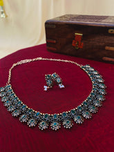 Antique Floral Necklace Set with Green Stones & Pearl Drops