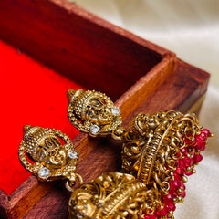 ANTIQUE PERUMAL FACE RUBY JHUMKA (SJ 194)