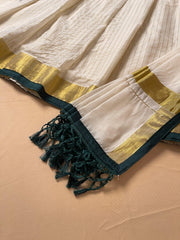 Green off white dhavani set