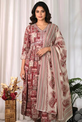 RED ALIA CUT WITH V NECK MIRRIOR WORK ( su 204 )