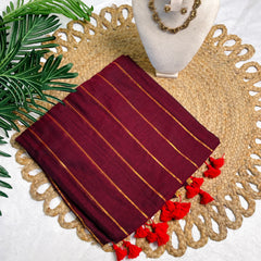 REKHA🌺✨MAROON WITH GOLDEN STRIPES MUL COTTON SAREE (SU 817)