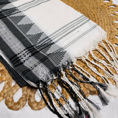 BLACK & WHITE WITH SILVER TEMPLE BORDER COTTON SAREE✨SU 811