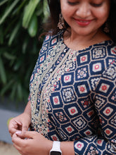 Navy blue with red print Kurtha Top - Casual Wear