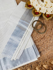 Ready to Wear Saree with Silver Border & Stripes - Elegant Saree