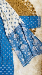 Elegant Ocean Blue Floral Cotton Kurta Set (SU 30)