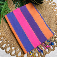 TRIVENI💜🩷 MULTICOLOURED STRIPES DESIGN KHADI COTTON SAREE (SU 824)