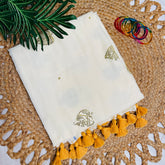 KANAKA🌼✨LEAF GOLD SEQUENCE EMBELLISHED OFF WHITE SAREE (SU 807)