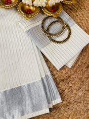 Ready to Wear Saree with Silver Border & Stripes - Elegant Saree
