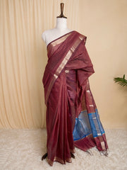 MAROON WITH SKY BLUE CHECKED COTTON SILK SAREE (SU 738)