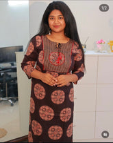 Black Brown Mirror Work Kurtha Top - SU 369