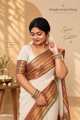 മംഗല്യ✨🌿 Biege with Green & Maroon Soft Mulcotton Saree (SU 902)