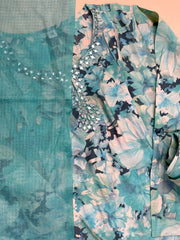 Bluish Green Floral Printed Kurta Set ✨ (SU 61)