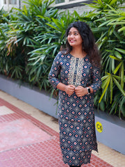 Navy blue with red print Kurtha Top - Casual Wear