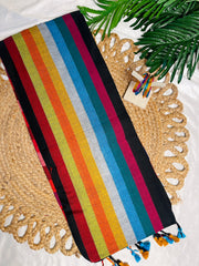 THIRA🌺✨BLACK WITH MULTICOLOURED STRIPES KHADI MUL COTTON SAREE (SU 854)