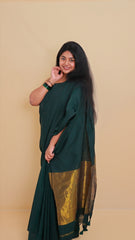 THARIKA🌿DARK GREEN WITH GOLDEN KHADI COTTON SAREE✨(SU 772)