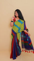 SAPTA RANG MULTICOLOURED STRIPES KHADI COTTON SAREE (SU 753)