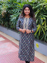Navy blue with red print Kurtha Top - Casual Wear