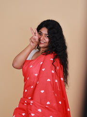 ANURAGA RED ROMANCE KHADI COTTON SAREE WITH TASSELS (SU 709)