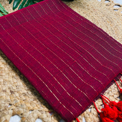 ARUNIMA🥀✨CHERRY RED WITH GOLDEN SMALL STRIPES MUL COTTON SAREE (SU 823)